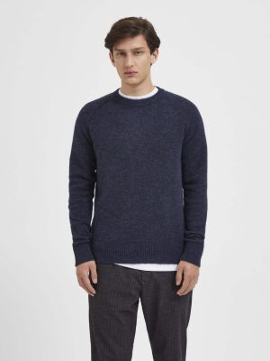 Selected Miesten Neulepusero, RAI LS KNIT CREWNECK Tummansininen