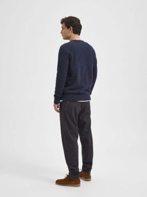 Selected Miesten Neulepusero, RAI LS KNIT CREWNECK Tummansininen