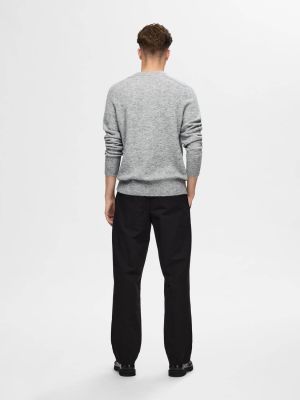 Selected Miesten Neulepusero, RAI LS KNIT CREWNECK Vaaleanharmaa