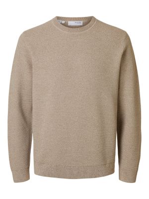 Selected Miesten Neulepusero, ROSS LS KNIT STRUCTURE NOS ORGANIC COTTO Beige