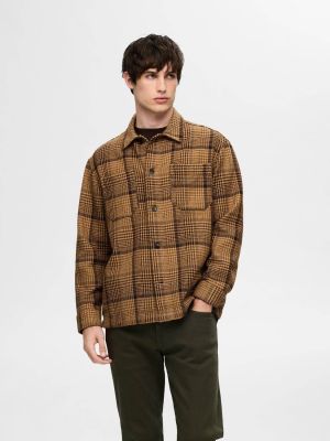 Selected Miesten Paitatakki, BOXY HOUNDSTOOTH BIG CHECK OVERSHIRT Ruskea Ruutu