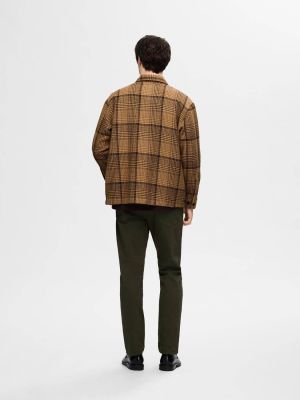 Selected Miesten Paitatakki, BOXY HOUNDSTOOTH BIG CHECK OVERSHIRT Ruskea Ruutu