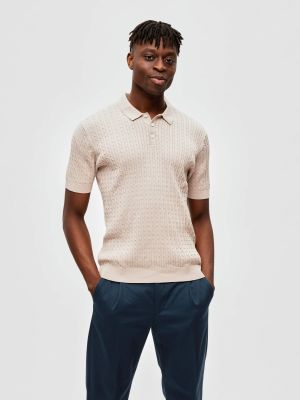 Selected Miesten Pikeepaita, SLH MADDEN SS KNIT POLO Beige