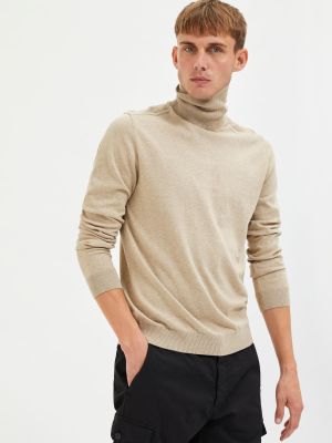 Selected, Miesten Pooloneule, Berg Roll Neck Vaalea Beige