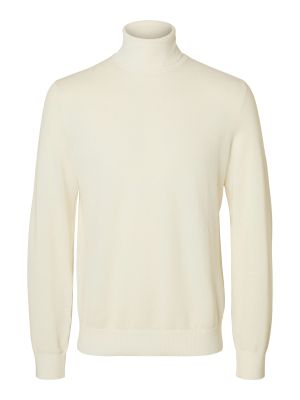 Selected miesten pooloneule, SLHMORA LS KNIT STRUCTURE ROLL NECK Luonnonvalkoinen