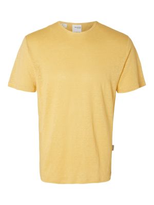 Selected Miesten T-Paita, BET LINEN SS O-NECK Keltainen