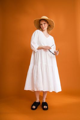 Sinnuu Naisten Mekko SINNUU LINEN DRESS 3/4 FRILL Valkoinen