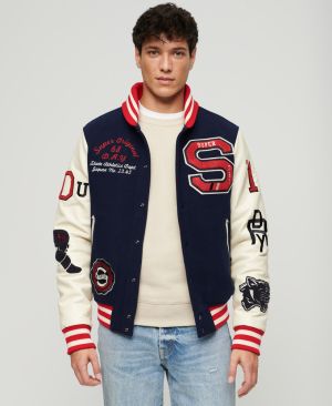 Superdry Miesten College Varsity Patched Bomber Takki Tummansininen