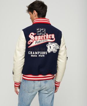 Superdry Miesten College Varsity Patched Bomber Takki Tummansininen