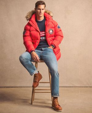 Superdry Miesten Parkatakki, Everest Longline Baffled Parka Punainen