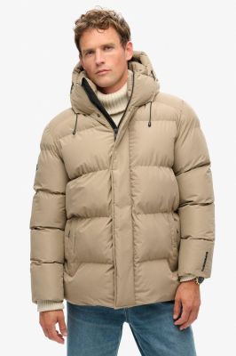 Superdry Miesten Talvitakki, Hooded 5 Baffle Sports Puffer Vaalea Beige