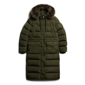 Superdry Naisten Talvitakki, Everest Faux Fur Longline Jkt Tummanvihreä