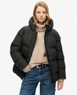 Superdry Naisten Talvitakki, Hooded 5 Baffle Sports Puffer Musta