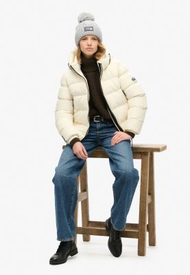 Superdry Naisten Toppatakki, Hooded Sports Puffer Jacket Luonnonvalkoinen