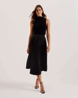 Ted Baker Naisten Hame, ERVA ASYMMETRIC SATIN WRAP MIDI SKIRT Musta