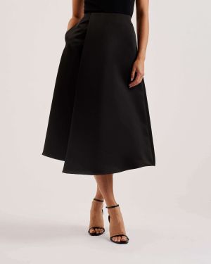 Ted Baker Naisten Hame, ERVA ASYMMETRIC SATIN WRAP MIDI SKIRT Musta