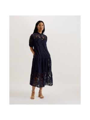 Ted Baker Naisten Mekko, XATIVA laced midi Shirt Dress With Puff Tummansininen