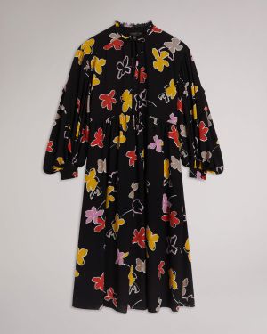 Ted Baker Naisten Mekko YVIEE MIDI OVERSIZE DRESS (2nd hand) Musta Kuosi