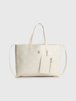 Tommy Hilfiger laukku, ICONIC TOMMY TOTE MONO Luonnonvalkoinen