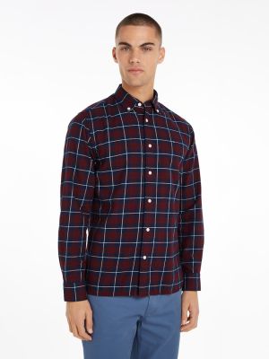 Tommy Hilfiger Miesten Kauluspaita, BRUSHED EASY CHECK Viininpunainen Ruutu