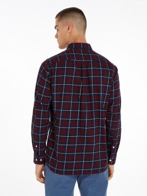 Tommy Hilfiger Miesten Kauluspaita, BRUSHED EASY CHECK Viininpunainen Ruutu