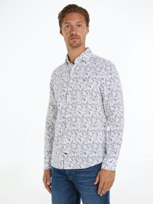 Tommy Hilfiger Miesten Kauluspaita, CO LI DITSY FLOWER SHIRT SLIM FIT Sininen Kuosi