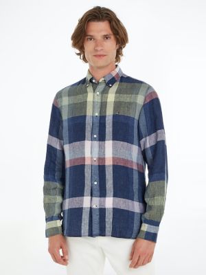 Tommy Hilfiger miesten kauluspaita, LINEN MULTI CHECK RF SHIRT Raidallinen Vihreä