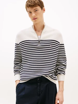 Tommy Hilfiger miesten neule, RACKING STRUCTURE HALF ZIP Raidallinen Valkoinen