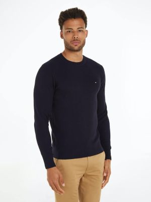 Tommy Hilfiger Miesten NeulePaita, INTERLACED STRUCTURE CREW NECK  Tummansininen