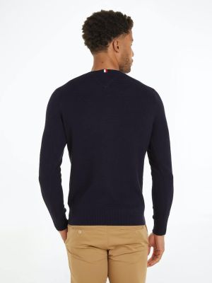 Tommy Hilfiger Miesten NeulePaita, INTERLACED STRUCTURE CREW NECK  Tummansininen