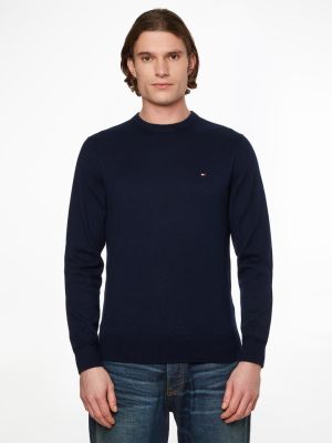 Tommy Hilfiger Miesten Neulepusero, PIMA ORG CTN CASHMERE CREW Tummansininen