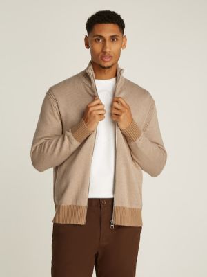 Tommy Hilfiger Miesten Neuletakki, MOULINE ZIP THRU Beige