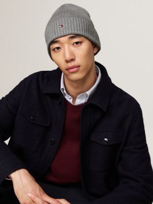 Tommy Hilfiger miesten pipo, TH FLAG PIMA COTTON BEANIE Vaaleanharmaa