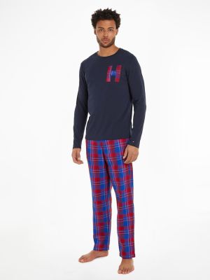 Tommy Hilfiger Miesten Pyjamasetti, LS PANT SLIPPERS SET FLANNEL Punainen Ruutu