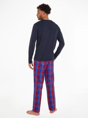 Tommy Hilfiger Miesten Pyjamasetti, LS PANT SLIPPERS SET FLANNEL Punainen Ruutu