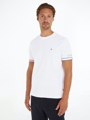 Tommy Hilfiger Miesten T-Paita, FLAG CUFF TEE Valkoinen