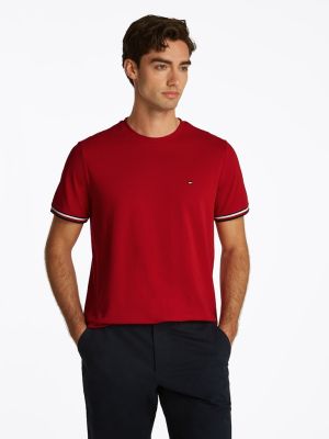 Tommy Hilfiger miesten t-paita,  GLOBAL STRIPE CUFF TEE Punainen