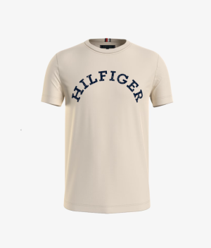 Tommy Hilfiger Miesten T-Paita, HILFIGER ARCHED TEE Luonnonvalkoinen