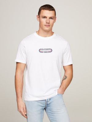 Tommy Hilfiger Miesten T-Paita, HILFIGER TRACK GRAPCHIC TEE Valkoinen