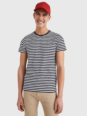 Tommy Hilfiger Miesten T-paita STRECH SLIM FIT TEE-VTT Raidallinen Sininen