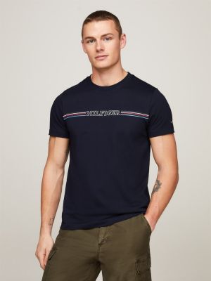 Tommy Hilfiger Miesten T-Paita, STRIPE CHEST TEE Tummansininen