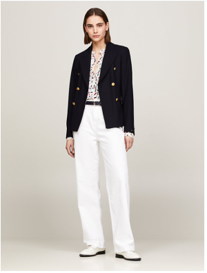 Tommy Hilfiger Naisten Bleiseri, PIQUE GOLD BUTTON REGULAR BLAZER Tummansininen