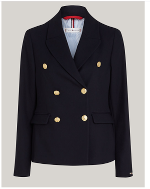 Tommy Hilfiger Naisten Bleiseri, PIQUE GOLD BUTTON REGULAR BLAZER Tummansininen