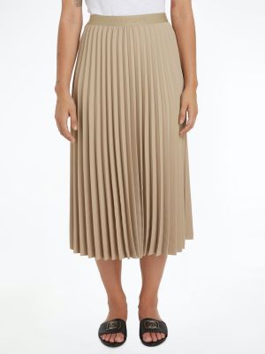 Tommy Hilfiger Naisten Hame, FLUID TWILL PLEATED MIDI SKIRT Vaalea Beige