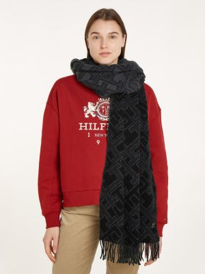 Tommy Hilfiger Naisten Huivi, TH MONOGRAM WOOL SCARF Musta Kuosi