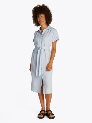 Tommy Hilfiger naisten mekko, ESS LINEN S/S MIDI SHIRT DRESS Vaaleansininen