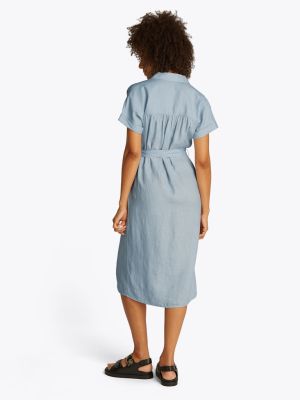 Tommy Hilfiger naisten mekko, ESS LINEN S/S MIDI SHIRT DRESS Vaaleansininen