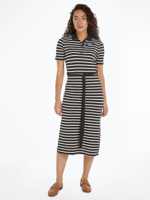 Tommy Hilfiger Naisten Mekko, REG BRETON MIDI POLO DRESS SS Raidallinen Musta