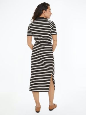 Tommy Hilfiger Naisten Mekko, REG BRETON MIDI POLO DRESS SS Raidallinen Musta