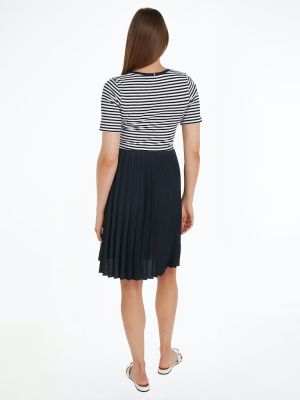 Tommy Hilfiger Naisten Mekko RIB CNK PLEATED KNEE DRESS Raidallinen Sininen